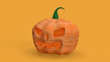 pumpkin jack o lantern in yellow background 3d rendering. photo