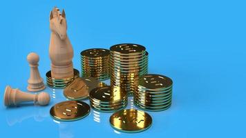 knight chess on gold coins 3d rendering for business content. photo