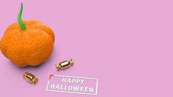 3d rendering cartoon pop art pumpkin on pink background for halloween content. photo