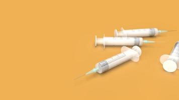 injection needle on orange background 3d rendering for medical content. photo