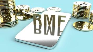 rmf  on mobile and  gold coins 3d rendering for business content. photo