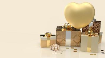 The gold heart and gift boxes for celebration content 3d rendering photo