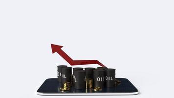 red Arrow pointing up and oil tanks  3d rendering image for Petroleum business content. photo