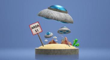 ufo on Area 51  3d rendering  for  science content. photo