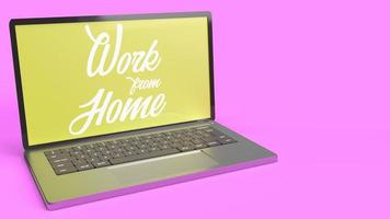 laptop  and text  3d rendering for work from home content. photo