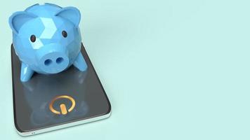 Piggy bank on mobile 3d rendering for bank applications content. photo