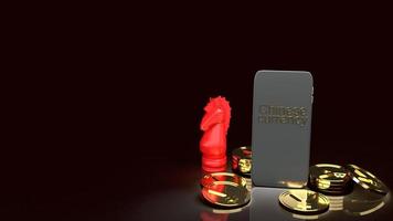 mobile and gold coins  red knight chess 3d rendering for china currency photo
