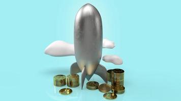 rocket and gold coins 3d rendering for start up content. photo
