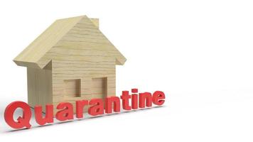 red quarantine and wood house word 3d rendering on white background for outbreaks content. photo