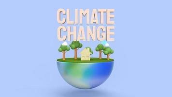 representación 3d del cambio climático del texto de la tierra y la madera foto