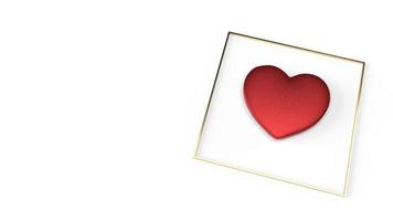 corazón rojo y marco dorado sobre fondo blanco representación 3d para el contenido del día de san valentín. foto