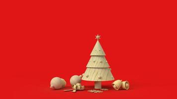 The wooden Christmas tree on red background 3d rendering for holiday content. photo