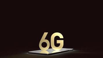 3d rendering 6g text gold surface glow on smartphone  in dark image for mobile technology content. photo