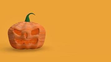 pumpkin jack o lantern in yellow background 3d rendering. photo