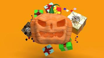 pumpkin jack o lantern and gift box 3d rendering. photo