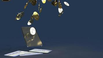The mobile and gold coins 3d rendering for business content. photo