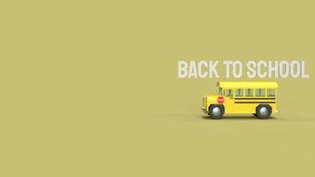 autobús escolar sobre fondo amarillo representación 3d para contenido de regreso a la escuela. foto