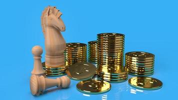 knight chess on gold coins 3d rendering for business content. photo