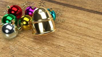 bola de navidad y campana de oro renderizado 3d para contenido de vacaciones. foto