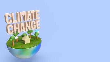 representación 3d del cambio climático del texto de la tierra y la madera foto