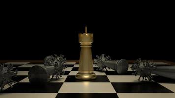 The gold chess and virus on boardgames 3d rendering for strategy concept. photo