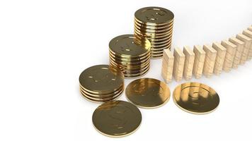 wood domino and gold coin 3d rendering abstract image for business content. photo