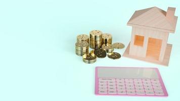 wood house and calculator on white background 3d rendering photo