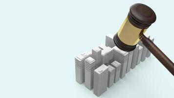 imagen de martillo de construcción y justicia para la representación 3d del concepto de ley de propiedad.