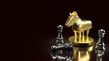 The gold unicorn and chess for start up or business concept 3d rendering photo