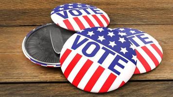 American vote badge on wood table for social content 3d rendering photo