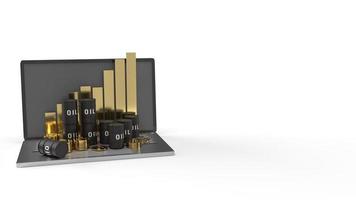 The oil thanks and chart on  laptop 3d rendering for  petroleum  content. photo