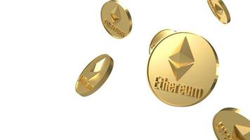 criptomoneda de monedas ethereum cayendo en renderizado 3d de fondo blanco foto