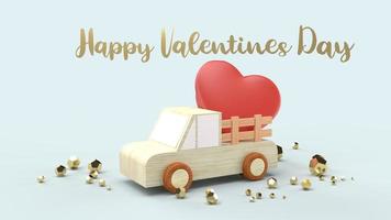 wood truck and red hearts 3d rendering for valentines content. photo