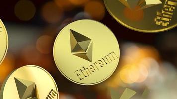 monedas de ethereum en fondo negro para la representación 3d de contenido empresarial. foto