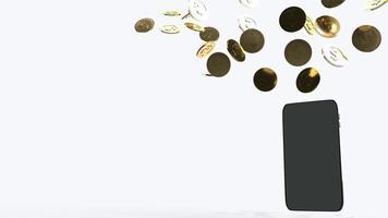 The mobile and gold coins 3d rendering for business content. photo