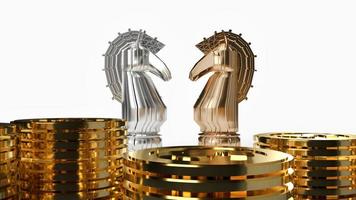 gold  silver  knight chess and coins 3d rendering photo