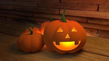 pumpkin jack on wood table for halloween concept 3d rendering. photo