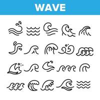 Sea And Ocean Waves Vector Linear Icons Set