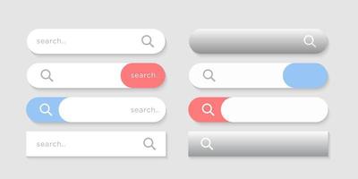 Search Bar buttons and Magnifying Glass Icon Design. vector