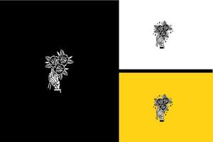 hand skull hold flower vector black and white