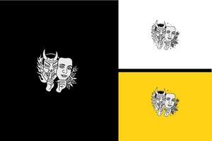 head devil and mask women vector black and white