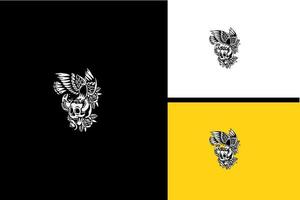 cabeza, cráneo, y, águila, vector, ilustración, blanco y negro vector