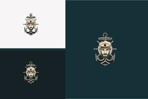 head man and anchor vector logo design