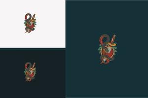 King Cobra y espada, diseño de ilustraciones vectoriales vector