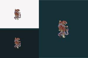 Tigre y cobra real, diseño de ilustraciones vectoriales