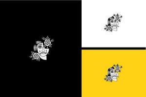 cabeza mujer y flores vector blanco y negro