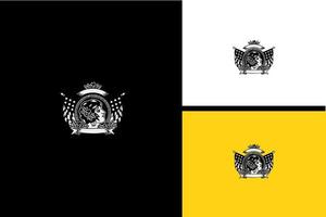 diseño de logotipo de mujer y bandera usa vector blanco y negro