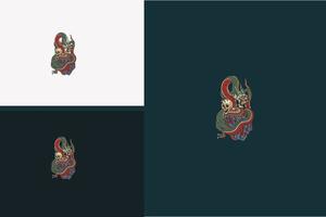 cabeza, cráneo, y, dragón, vector, ilustración, diseño vector