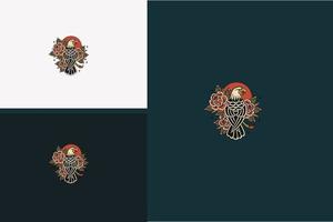 águila y flor roja, diseño de ilustraciones vectoriales vector