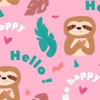 Seamless pattern with cute African baby sloth animals and leaves design vector